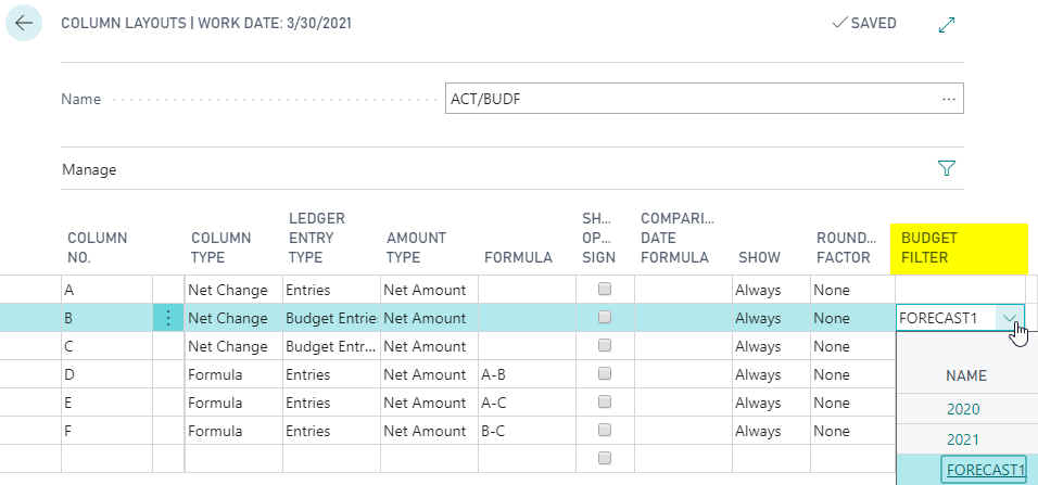 Column Layout Budget Filter lookup Column Layout Budget Filter lookup